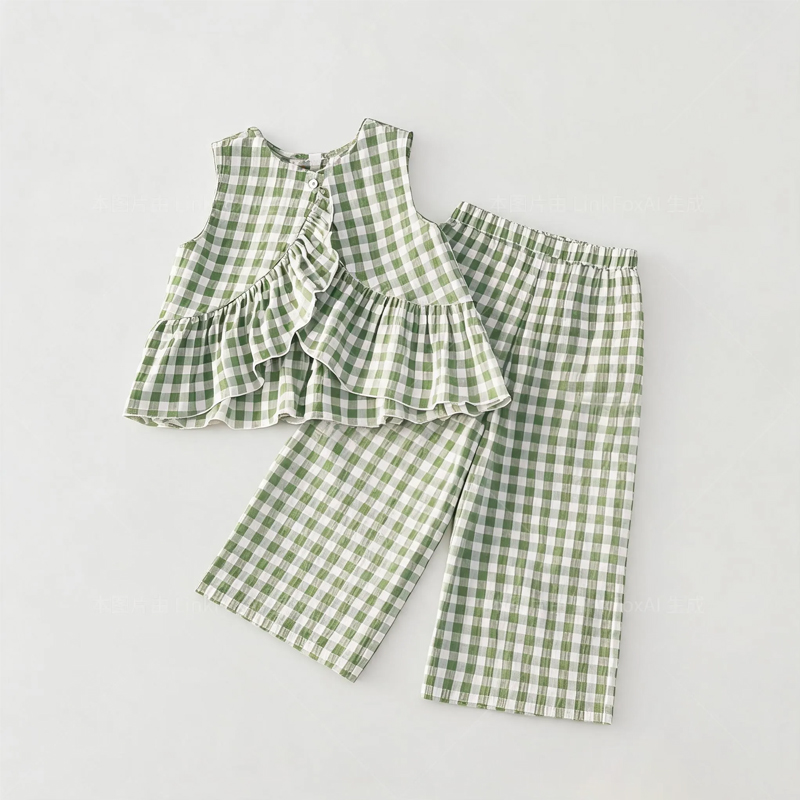 Baby Toddler Green/Blue Plaid Sleeveless Top and Pants 2-piece Set - Green - 2-3T - image 1