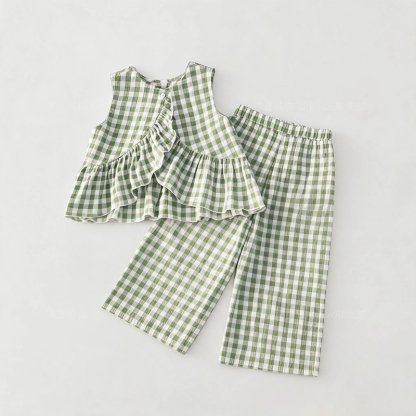 Baby Toddler Green/Blue Plaid Sleeveless Top and Pants 2-piece Set - Green - 2-3T - image 1