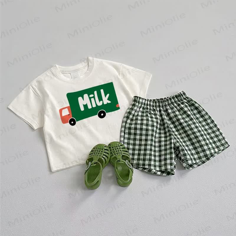 MILK Baby Toddler Car Print Short-Sleeve Set - Green - 3-5T - image 1