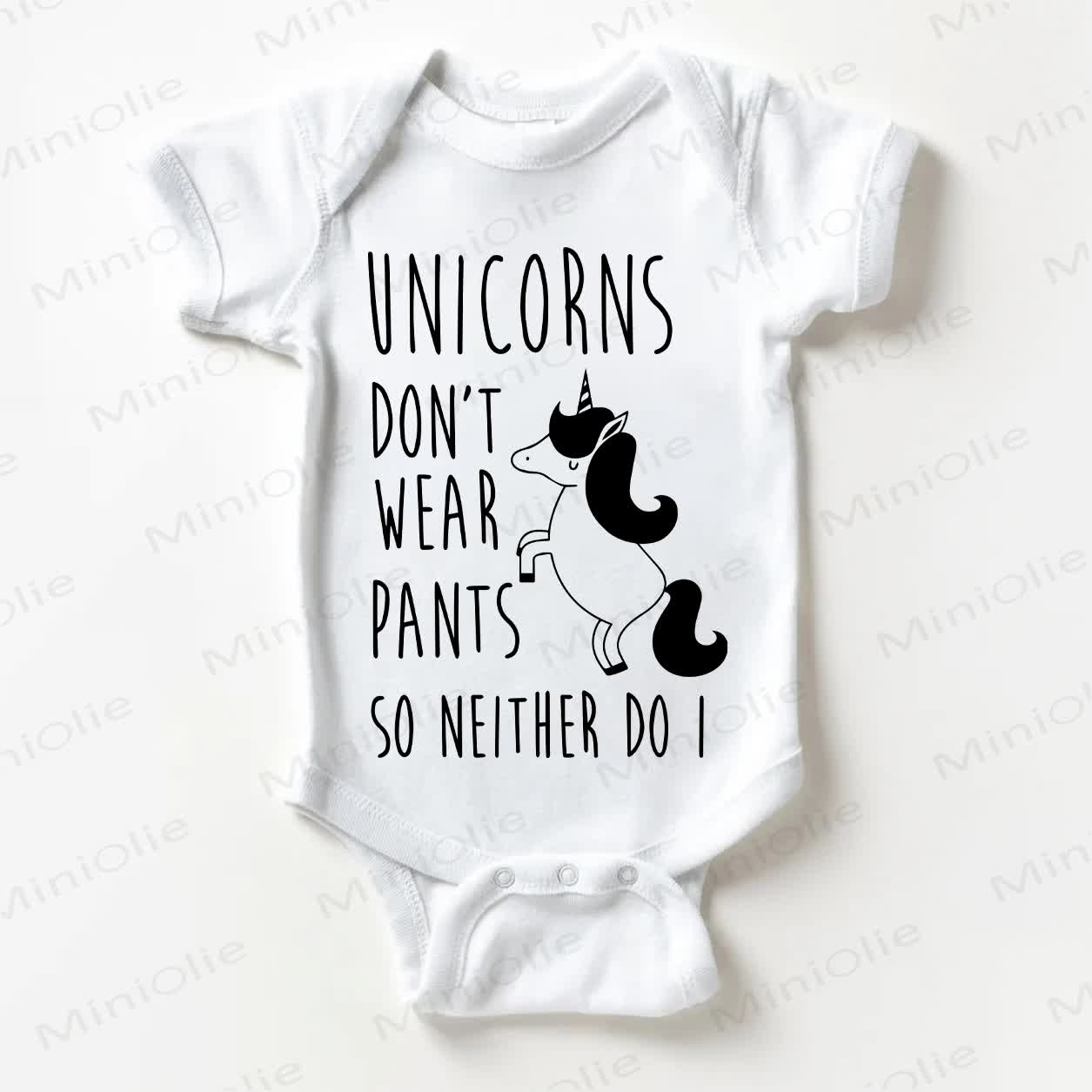 UNICORNS DON'T WEAR PANTS SO NEITHER DO I Baby Unicorn Print White Bodysuit - White - 18-24M - image 1