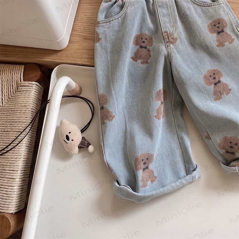 Toddler Baby Puppy Print Denim Pants - image 5