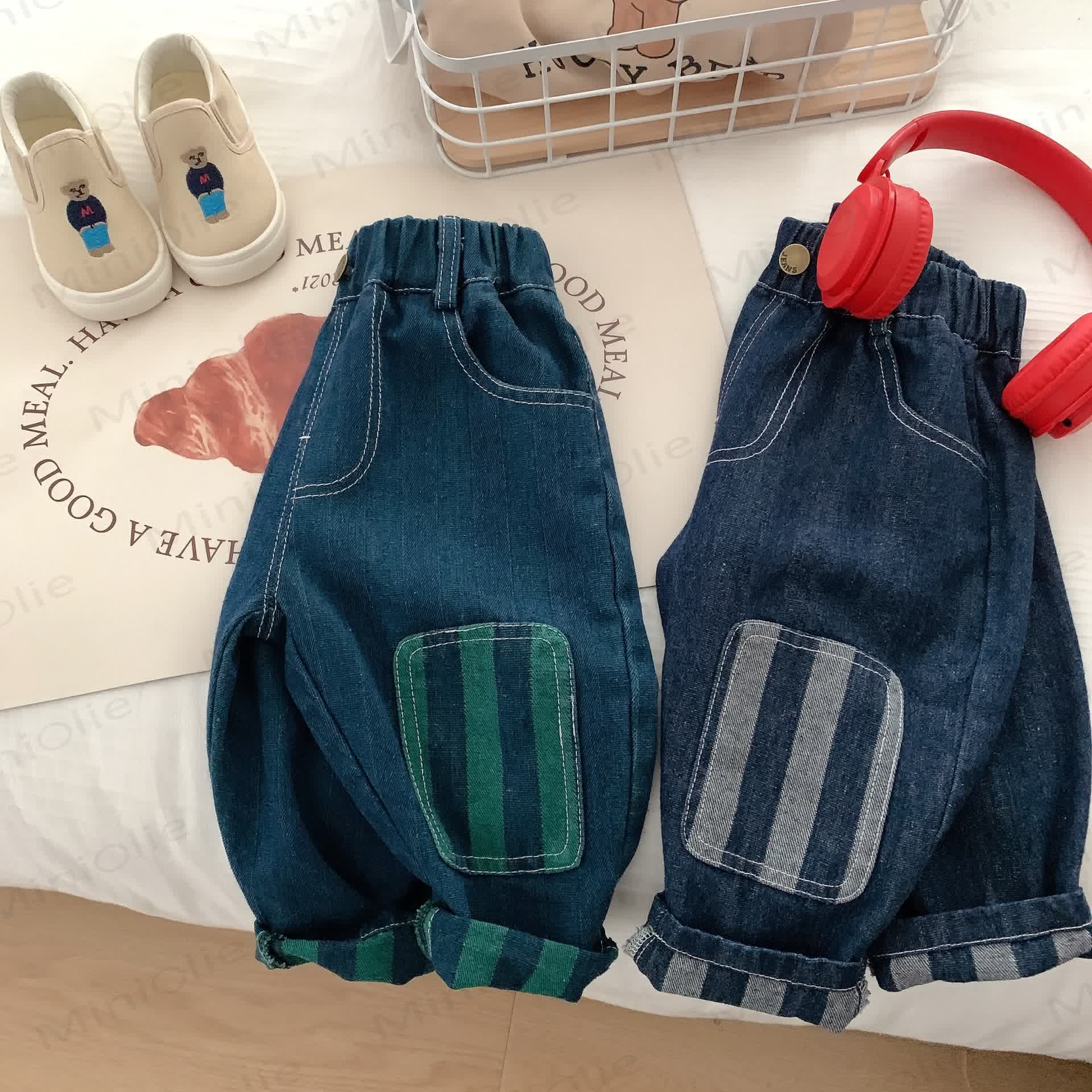 Toddler Boy Patch Striped Casual Denim Pants - image 2