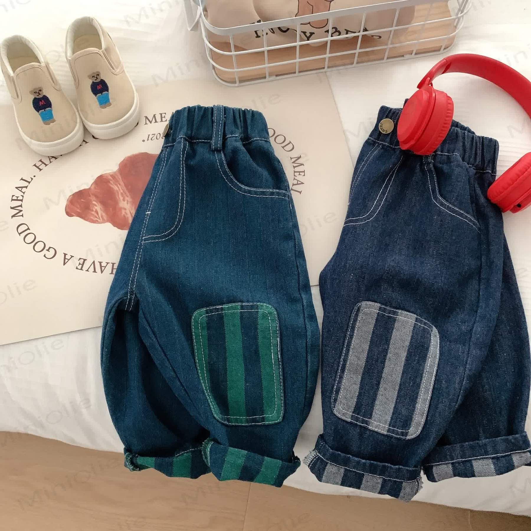 Toddler Boy Patch Striped Casual Denim Pants - image 2