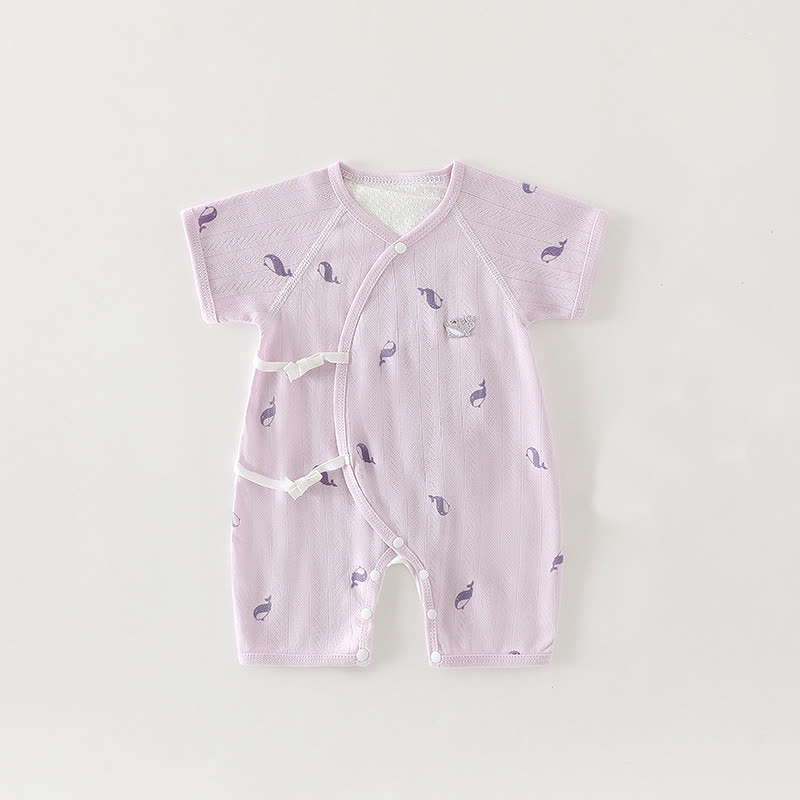 Baby Organic Cotton Wrap Short Sleeve Romper - Purple - 3-6M - image 5