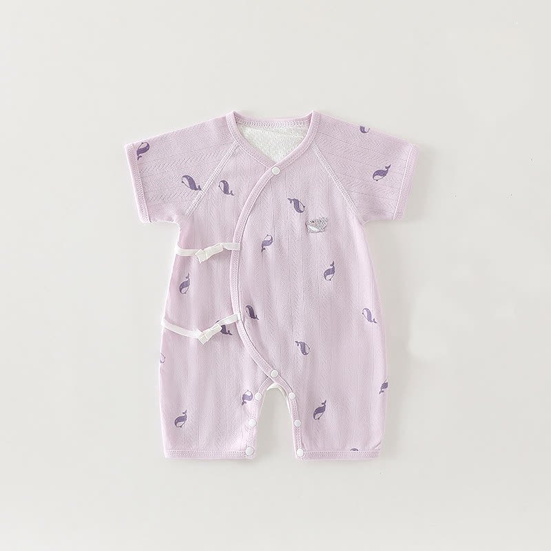Baby Organic Cotton Wrap Short Sleeve Romper - Purple - 3-6M - image 5