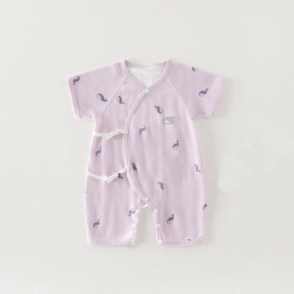 Baby Organic Cotton Wrap Short Sleeve Romper - Purple - 3-6M - image 5