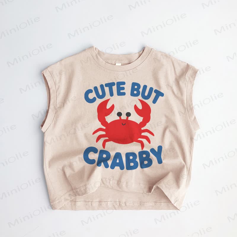 CUTE BUT CRABBY Baby Toddler Smiling Crab Khaki Tank Top - Khaki - 3-5T - image 1