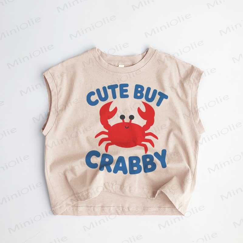 CUTE BUT CRABBY Baby Toddler Smiling Crab Khaki Tank Top - Khaki - 3-5T - image 1