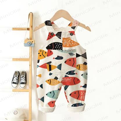 Baby Toddler Fish Print Overalls - White - 3-5T - image 1
