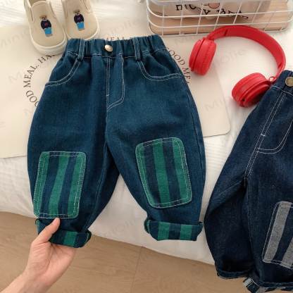 Toddler Boy Patch Striped Casual Denim Pants - image 1