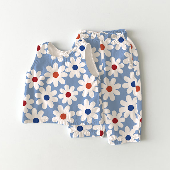 Baby White Daisy 2-Piece Sleeveless Set - Blue - 2-3T - image 1