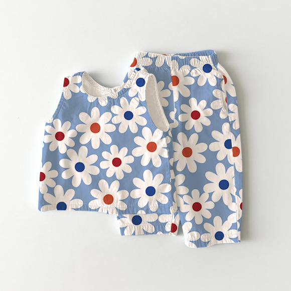 Baby White Daisy 2-Piece Sleeveless Set - Blue - 2-3T - image 1