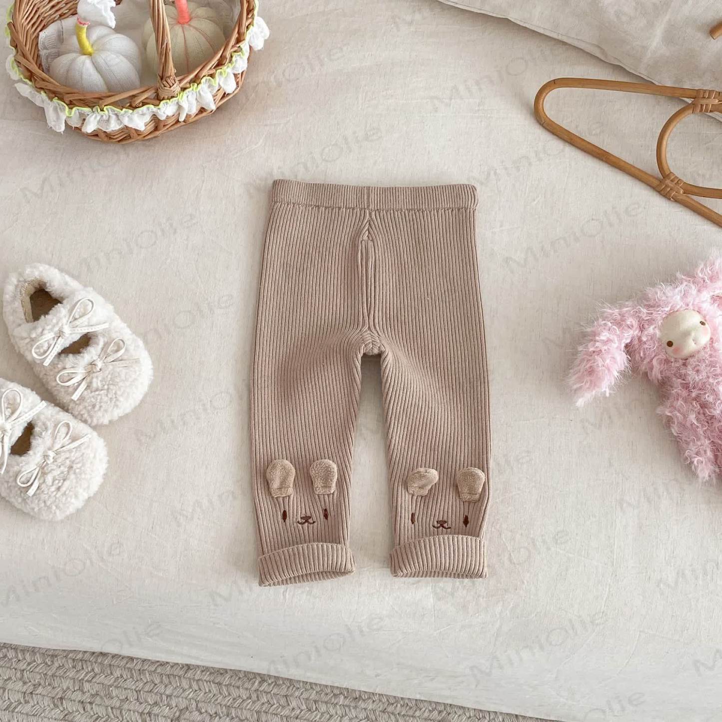 Baby Toddler Girl Embroidered Bunny Knitted Leggings - Khaki - 5-7T - image 6