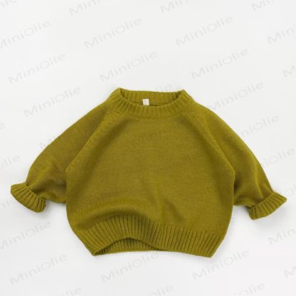 Kid Solid Color Round Neck Knitted Sweater - Yellow - 8Y - image 6