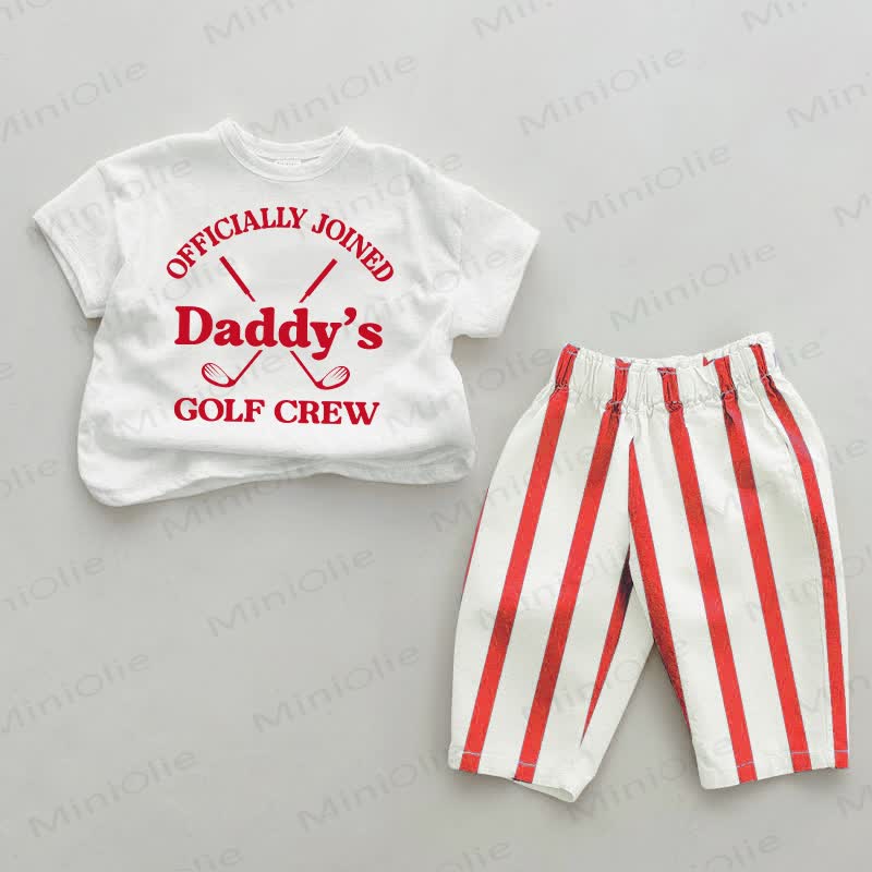 OFFICIALLY JOINED DADDY'S GOLF CREW Baby Red Striped Pants 2-piece Set - White&Red - 2-3T - image 1