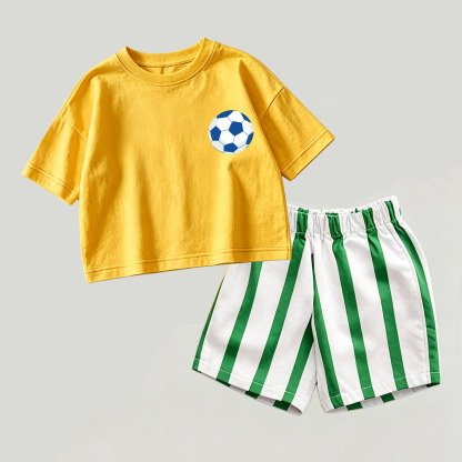 Baby Yellow&Green Football Top and Striped Shorts 2-piece Set - Yellow&Green - 2-3T - image 1