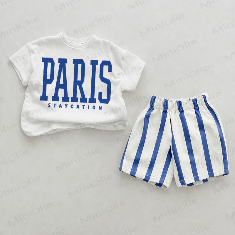 PARIS STAYCATION Baby Blue Vertical Striped 2-piece Set - White&Blue - 2-3T - image 1