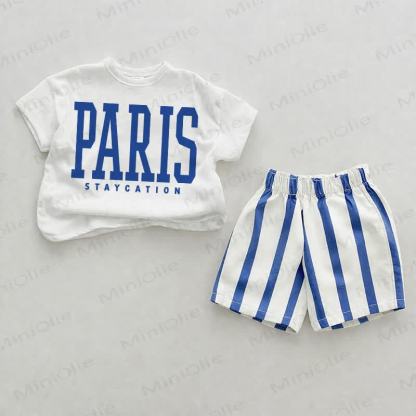 PARIS STAYCATION Baby Blue Vertical Striped 2-piece Set - White&Blue - 2-3T - image 1