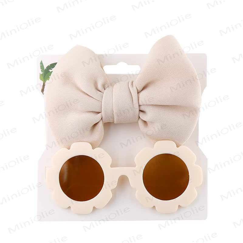 Baby Sunglasses and Bowknot Headband Set - Beige - image 2