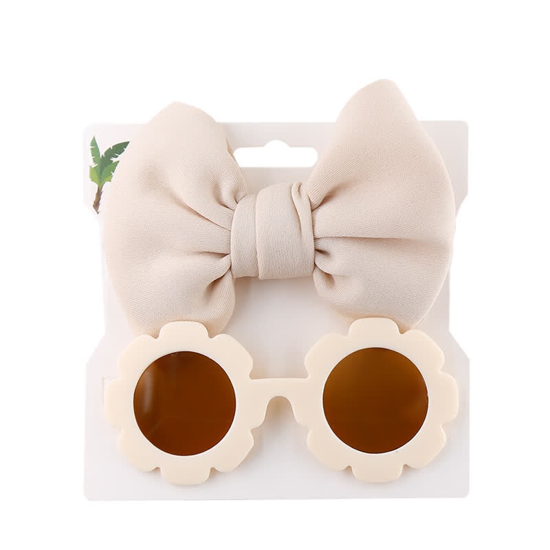 Baby Sunglasses and Bowknot Headband Set - Beige - image 2