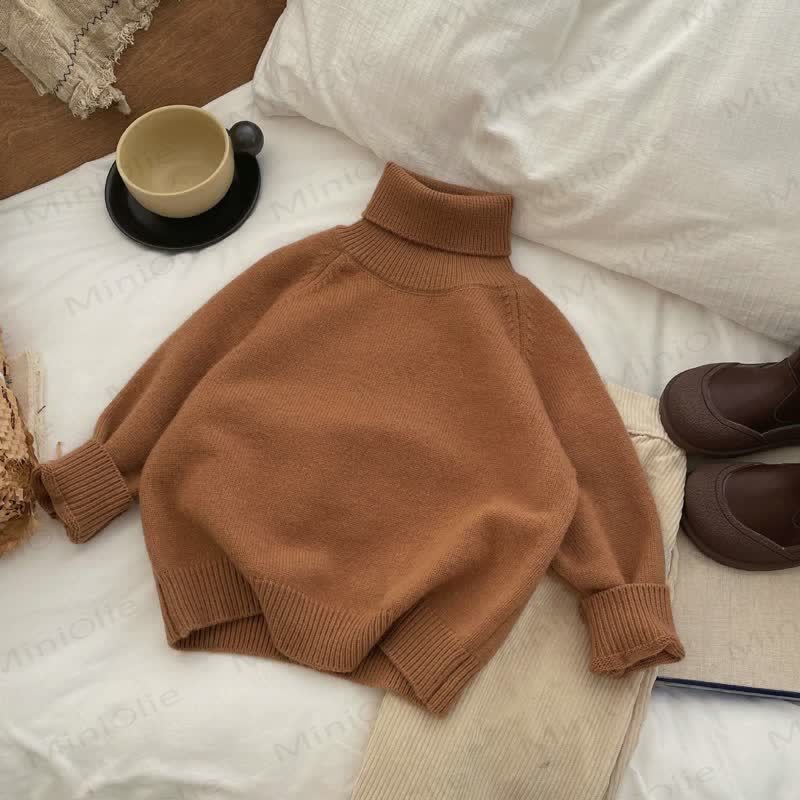 Kid Solid Color Turtleneck Sweater - Bronze - 10Y - image 5