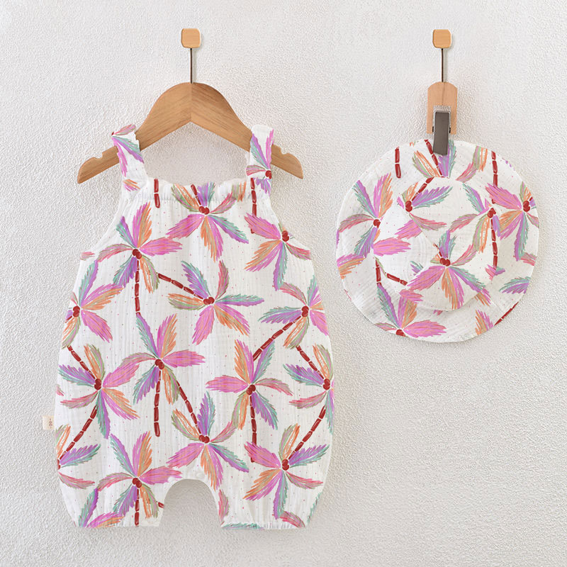 Baby Palm Tree Print White Jumpsuit with Hat - White - 18-24M - image 1