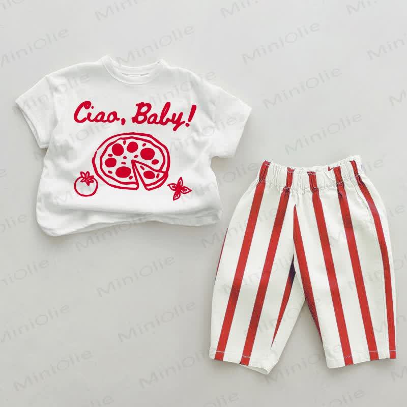 CIAO, BABY!  Baby Pizza Red Vertical Striped 2-piece Set - White&Red - 2-3T - image 1
