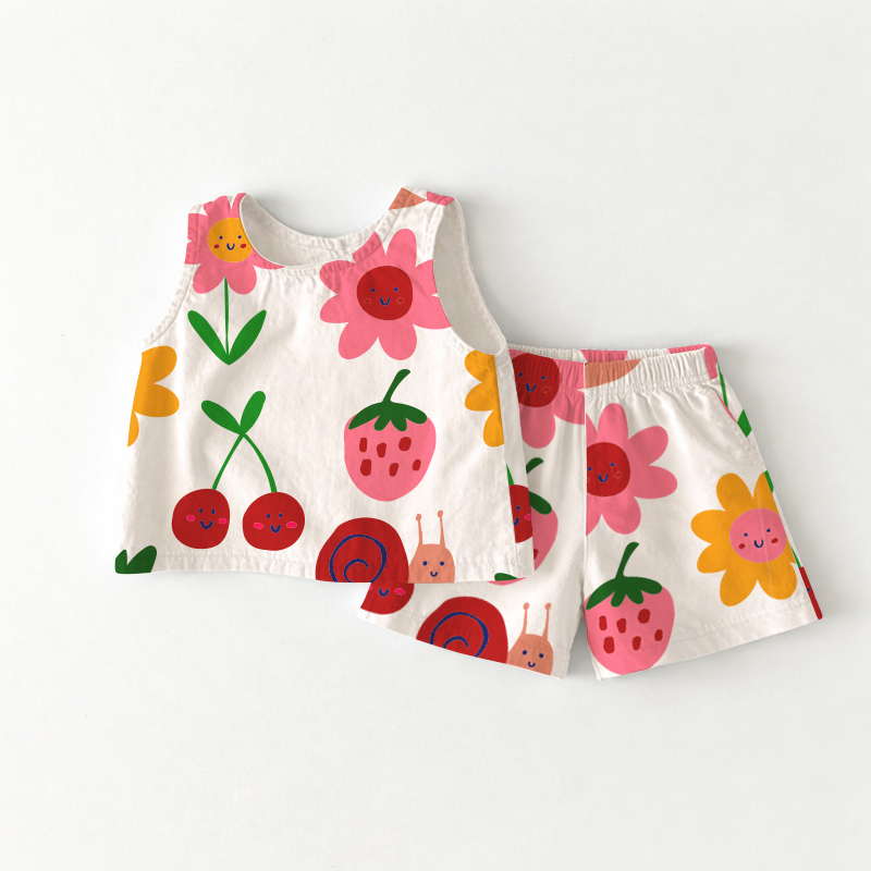 Baby Toddler White Flower and Fruit  Sleeveless 2-piece Set - White - 3-4T - image 1