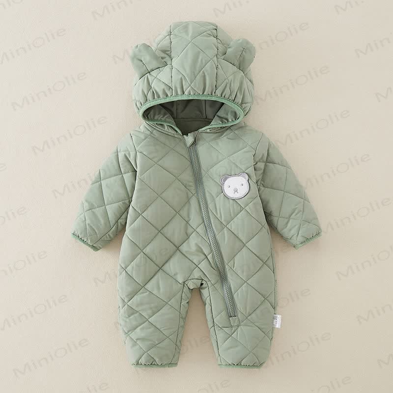 Baby Bear Hooded Cotton Padded Romper - Green - 2-3T - image 2