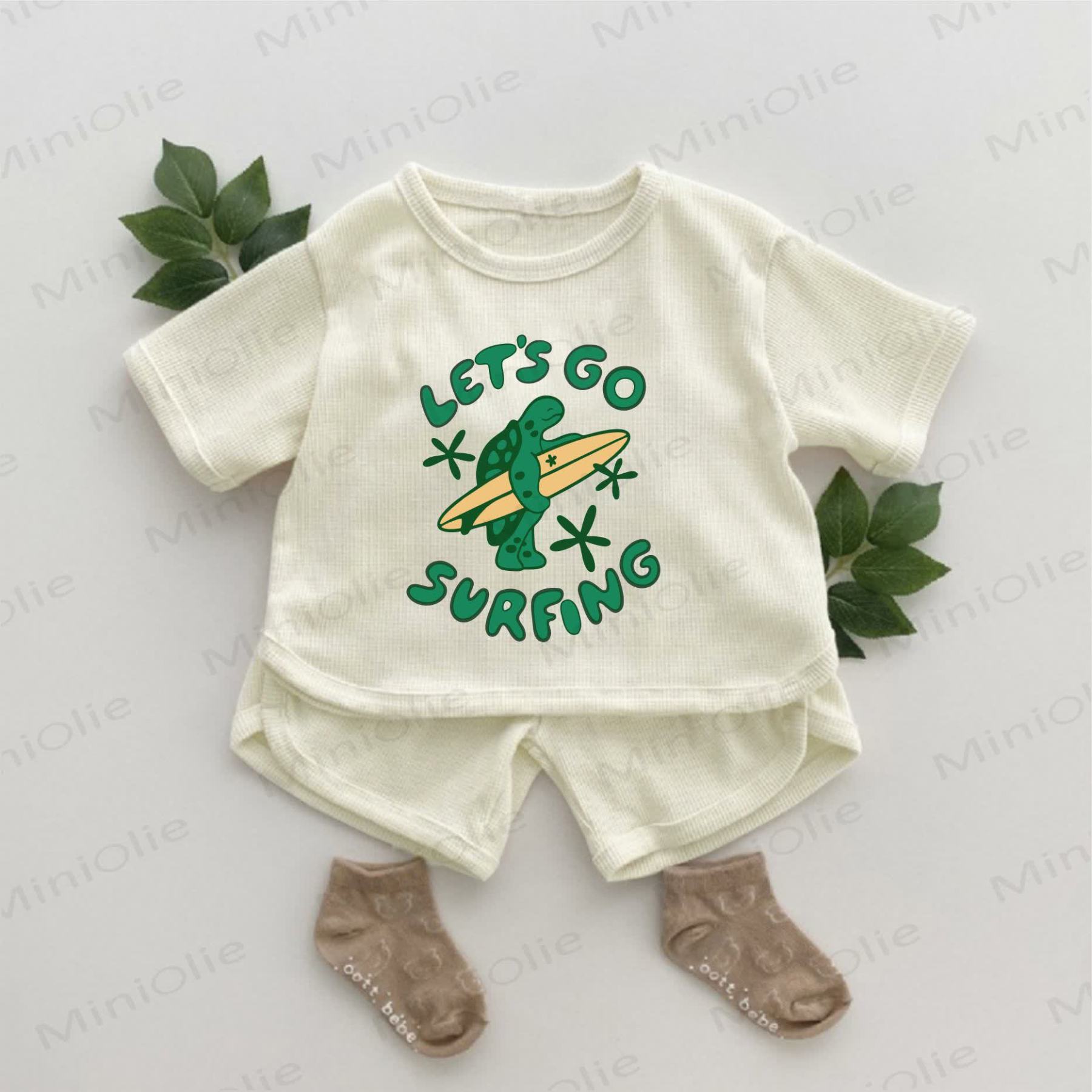 LET'S GO SURFING Baby Turtle Print Waffle 2-piece Set - Apricot - 2-3T - image 1