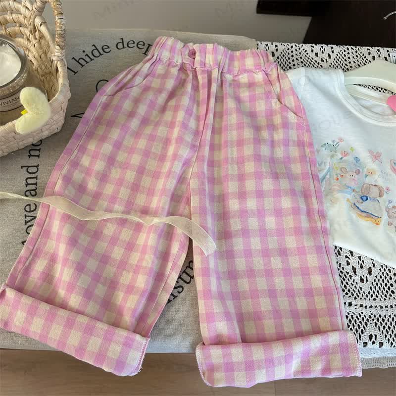 Toddler Cartoon Bear T-Shirt/Pink Plaid Pants - Pink Pants - 8Y - image 4