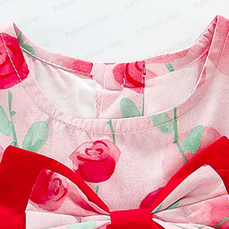 Toddler Girls Pink Floral Print Bow Tulle Sleeveless Dress - image 6