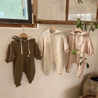 Baby Solid Color Hooded Casual Romper - image 1 - image 2