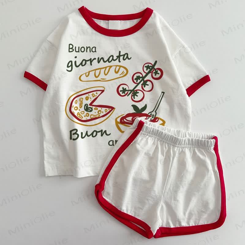 BUONA GIORNATA  Baby T-shirt and Shorts 2-Piece Set - White&Red - 3-5T - image 1