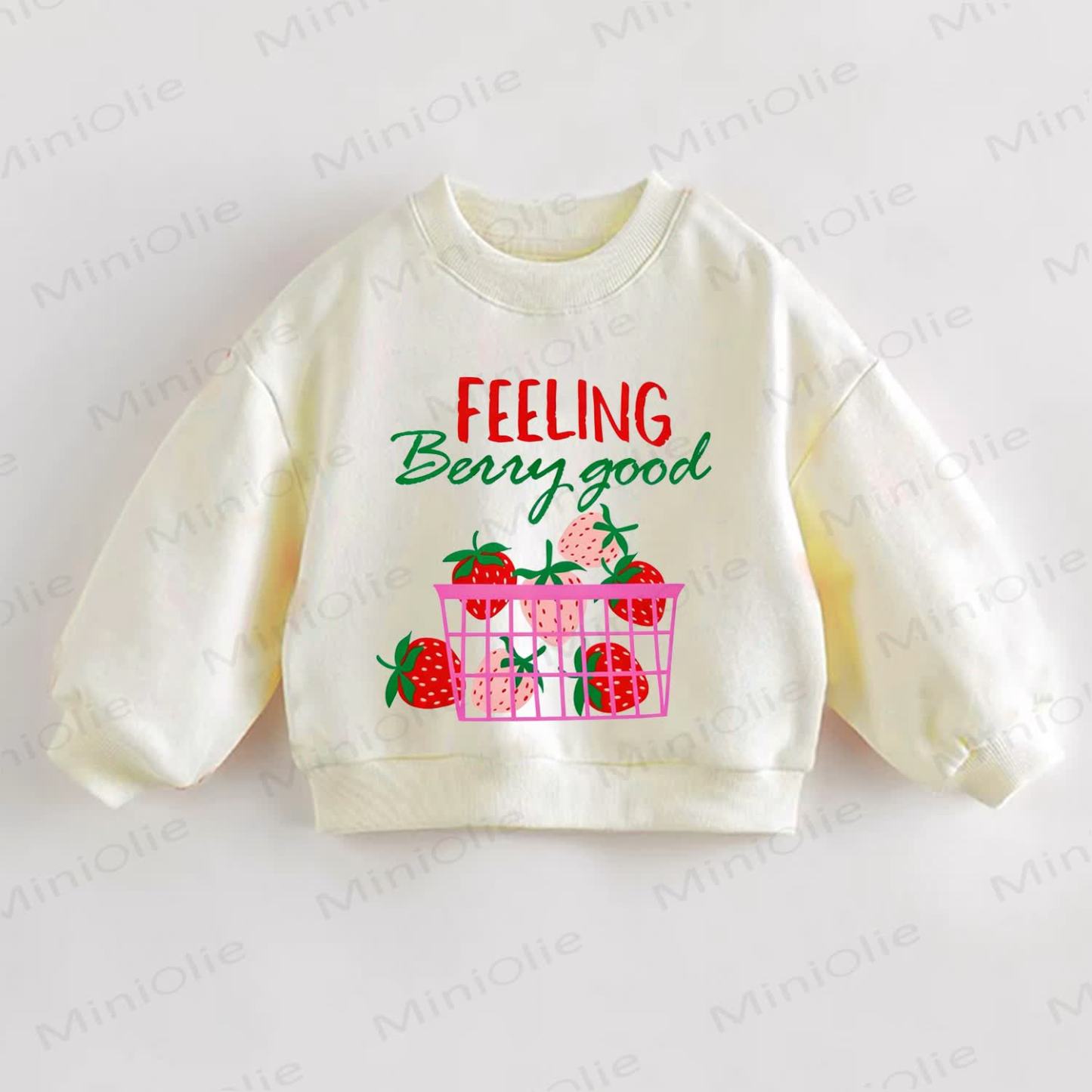 FEELING BERRY GOOD Baby Toddler Strawberry Print Slogan Sweatshirt - Cream - 3-5T - image 1