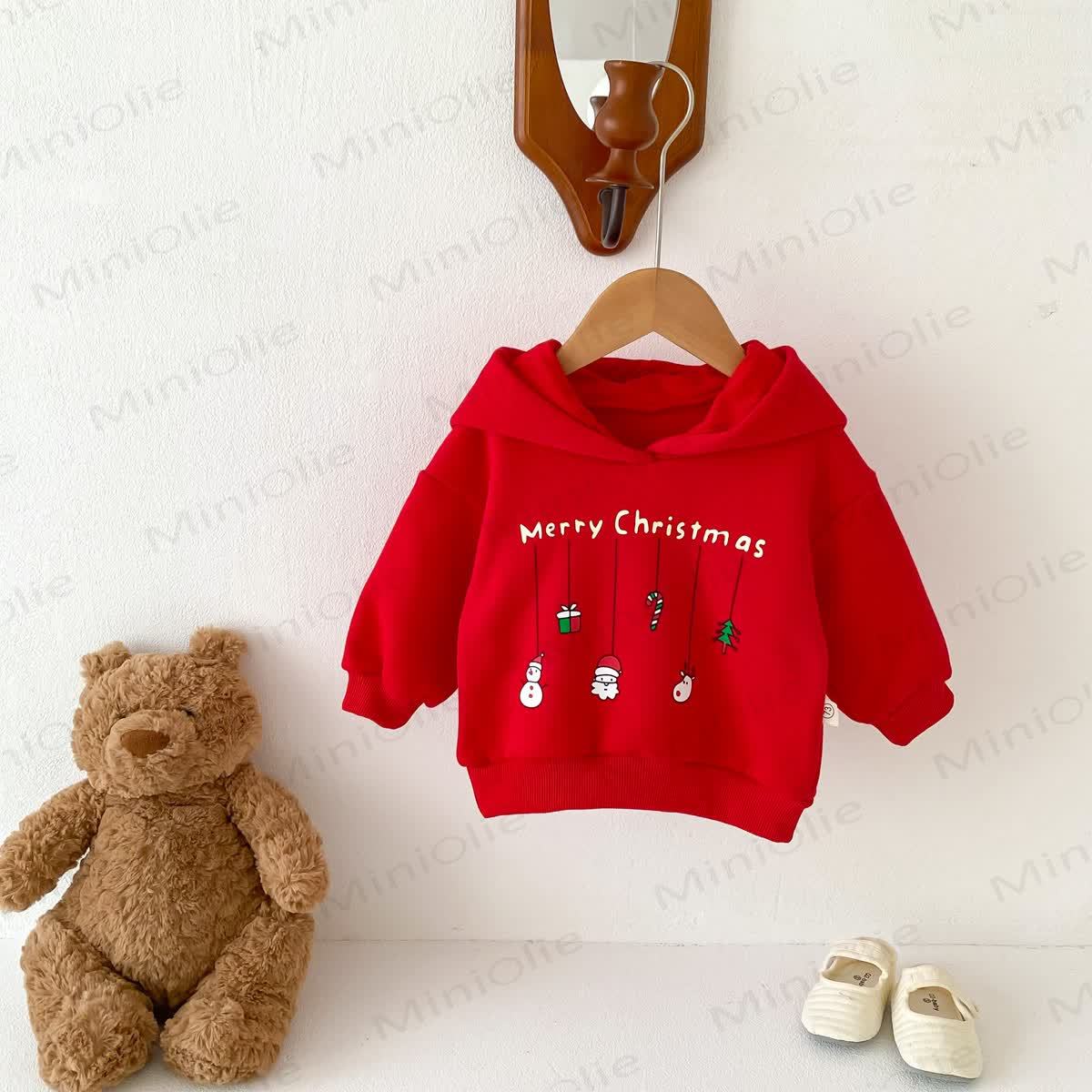 MERRY CHRISTMAS Baby Snowman Elk Santa Claus Hoodie - Red - 2-3T - image 10