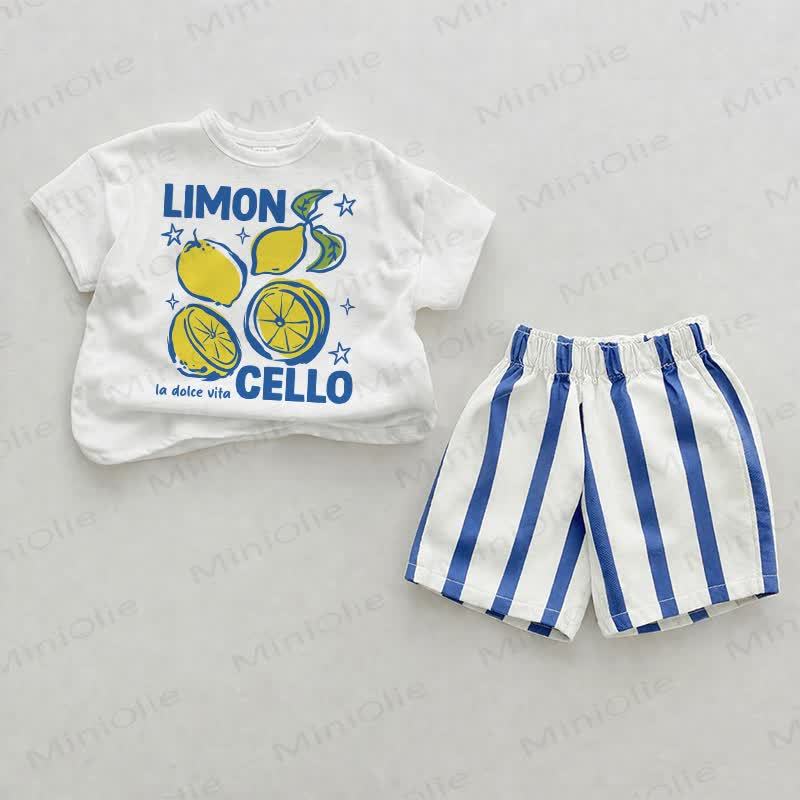 LIMON CELLO LA  DOLCE VITA Baby Blue Vertical Striped 2-piece Shorts Set - White&Blue - 2-3T - image 1