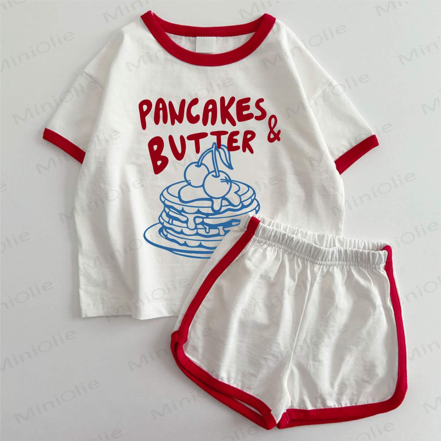 PANCAKES&BUTTER Baby T-shirt and Shorts 2-Piece Set - White&Red - 3-5T - image 1