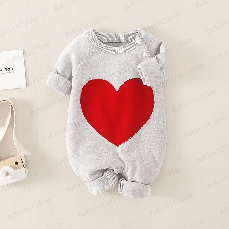 Baby Heart Knitted Romper - Light Grey - 9-12M - image 1