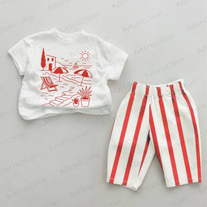 Baby Beach Vacation Print Red Striped 2-piece Set - White&Red - 2-3T - image 1