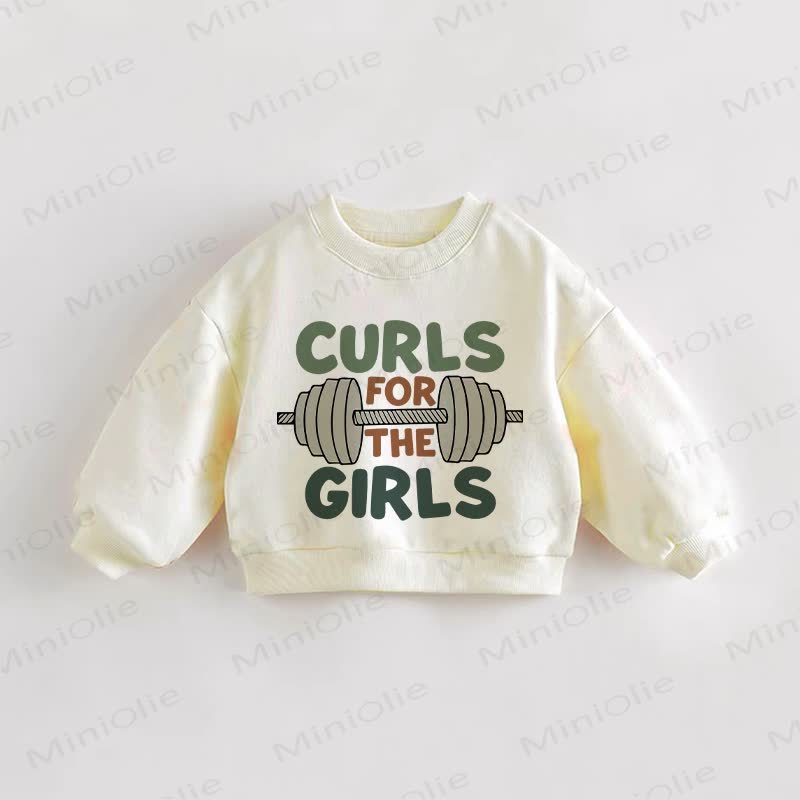 CURLS FOR THE GIRLS Baby Toddler Barbells Print Sweatshirt - Cream - 3-5T - image 1