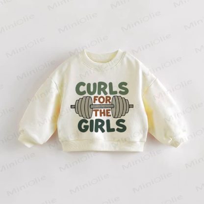 CURLS FOR THE GIRLS Baby Toddler Barbells Print Sweatshirt - Cream - 3-5T - image 1