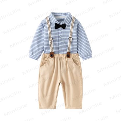 Baby Toddler Suspender Pants and Shirt Set - Blue Apricot - 5-7T - image 14