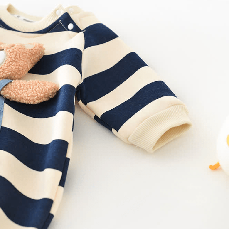 Baby Striped Bear Fleece Lined Romper - image 8