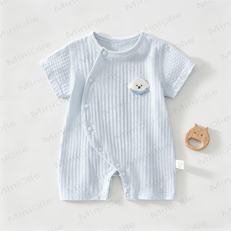 Baby Solid Color Dog Front Snaps Romper - Blue - 18-24M - image 4