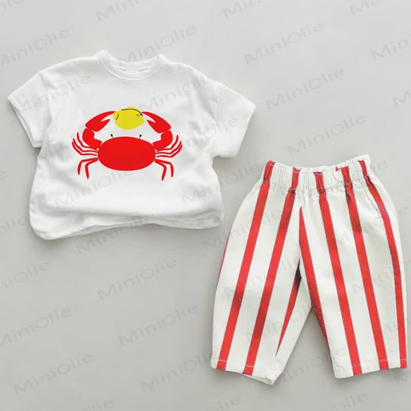 Baby Crab and Lemon Red Vertical Striped 2-piece Set - White&Red - 2-3T - image 1