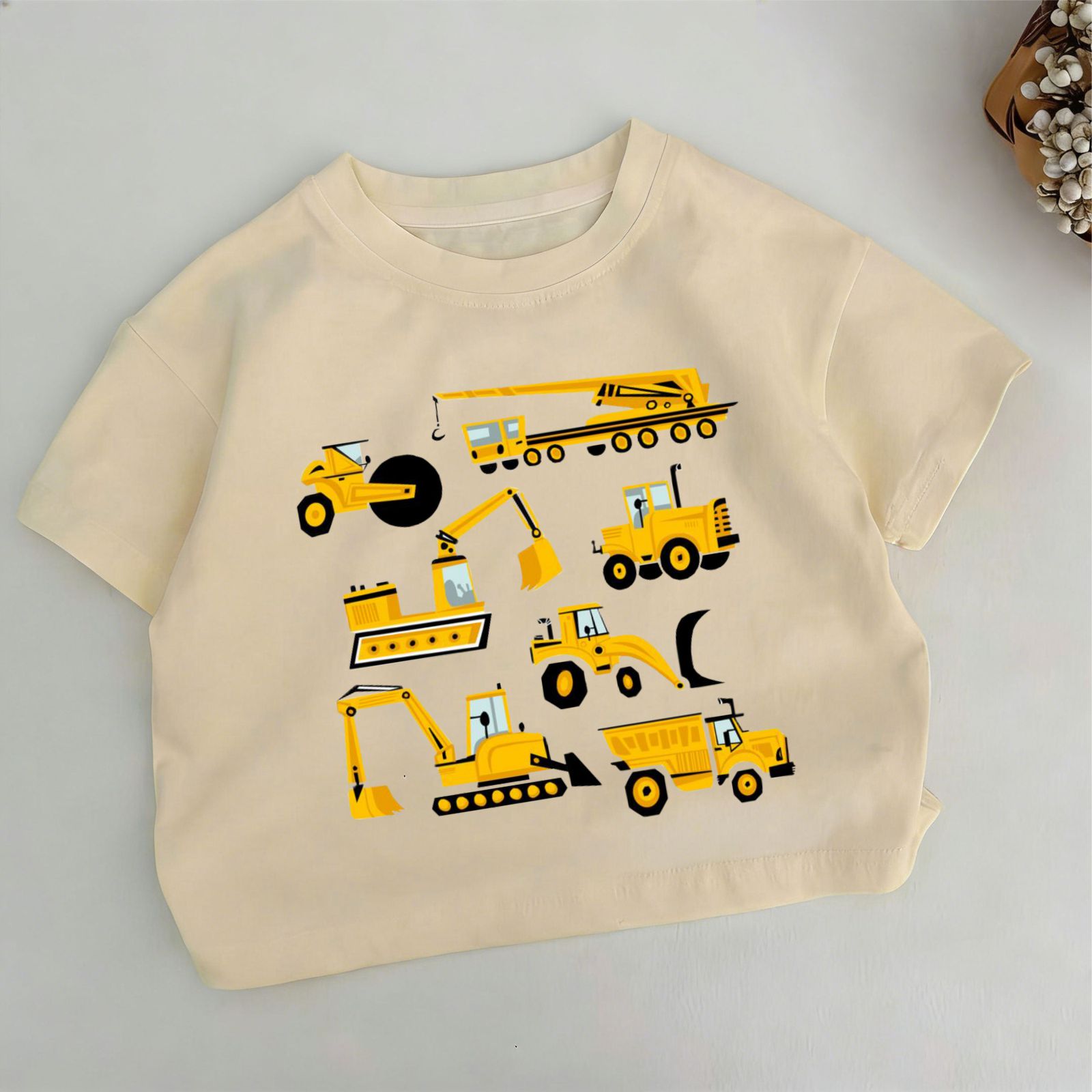 Toddler Kid Excavator Print Khaki T-shirt - Khaki - 6-7T - image 1