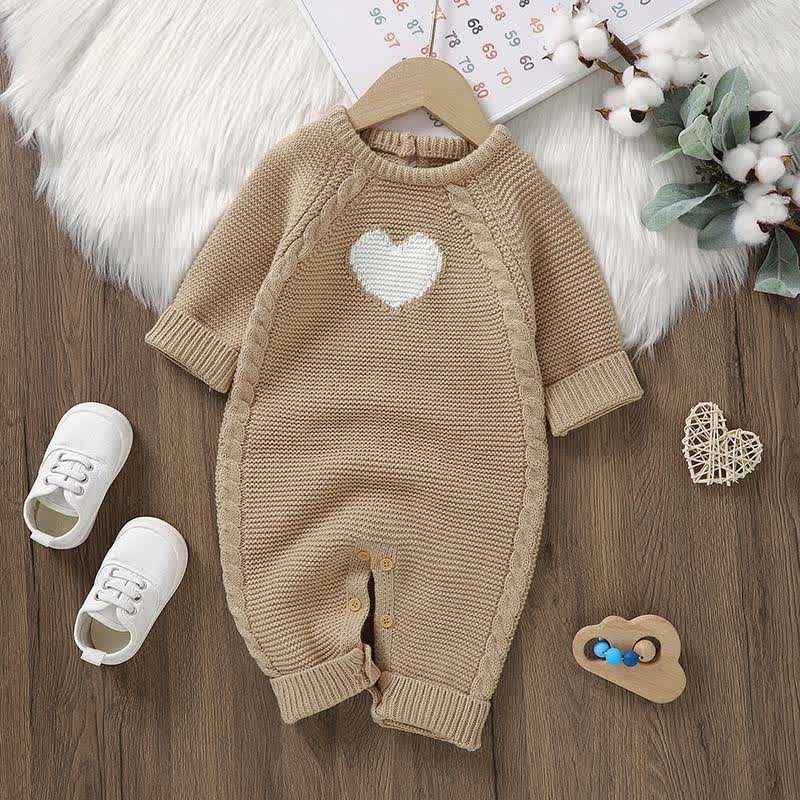Baby Heart Knit Romper with Socks Gloves - image 3