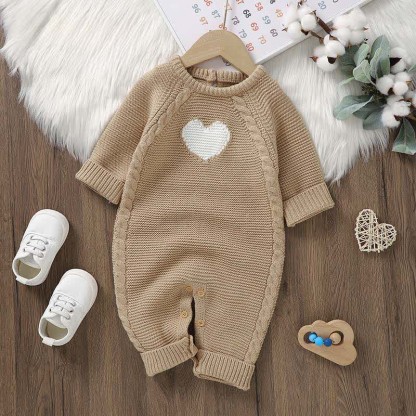 Baby Heart Knit Romper with Socks Gloves - image 3