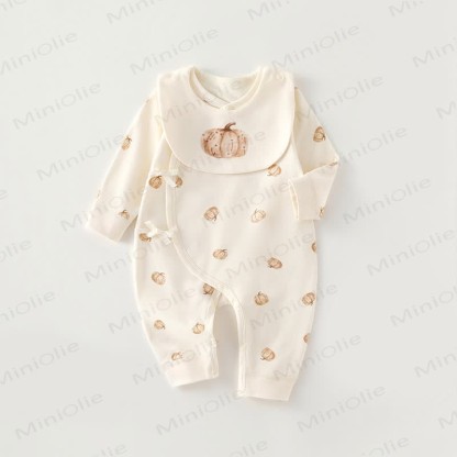Baby Cartoon Print Beige Newborn Romper - Pumpkin - 3-6M - image 5